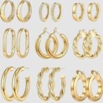 Yesteel 9 Pairs Gold Hoop Earrings for Women, 14K Real Gold Plated Chunky Hoop Earrings Set for Women