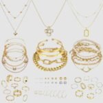 IFKM 36 PCS Gold Plated Jewelry Set with 4 PCS Necklace, 11 PCS Bracelet,